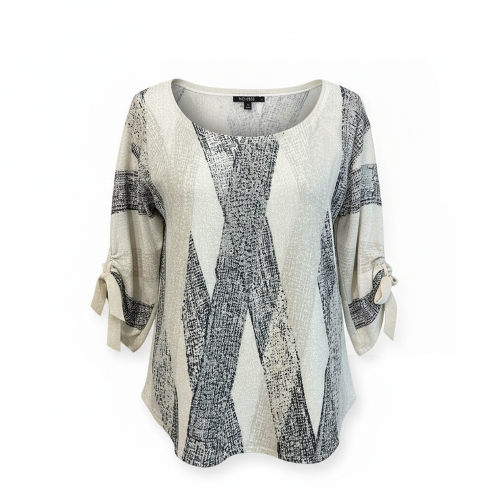 NIC+ZOE Sweater Size M Geometric Print Tie Sleeve Pullover Top